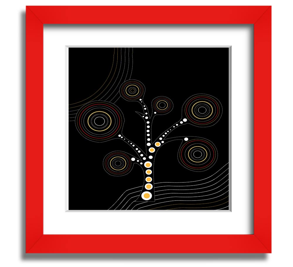 Aboriginal Tree 2 Square Framed Print showcasing vibrant colors and intricate patterns, framed in a stylish border.